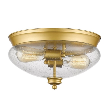 Z-Lite Amon 2 Light Flush Mount, Satin Gold And Clear Seedy 722F2-SG